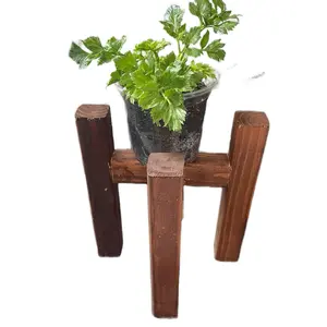 Elevated wooden plant stand walnut color