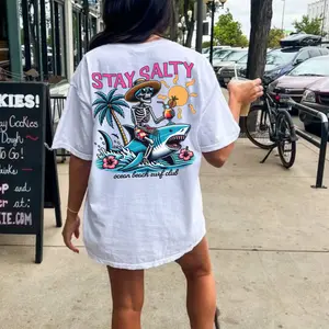 Stay Salty Beach Shirt Trendy Shirt Stay Salty Summer Shirt Coconut Girl Clothes Skeleton Tshirt Coastal Tee Preppy Clothes Graphic T-Shirt Cotton Top