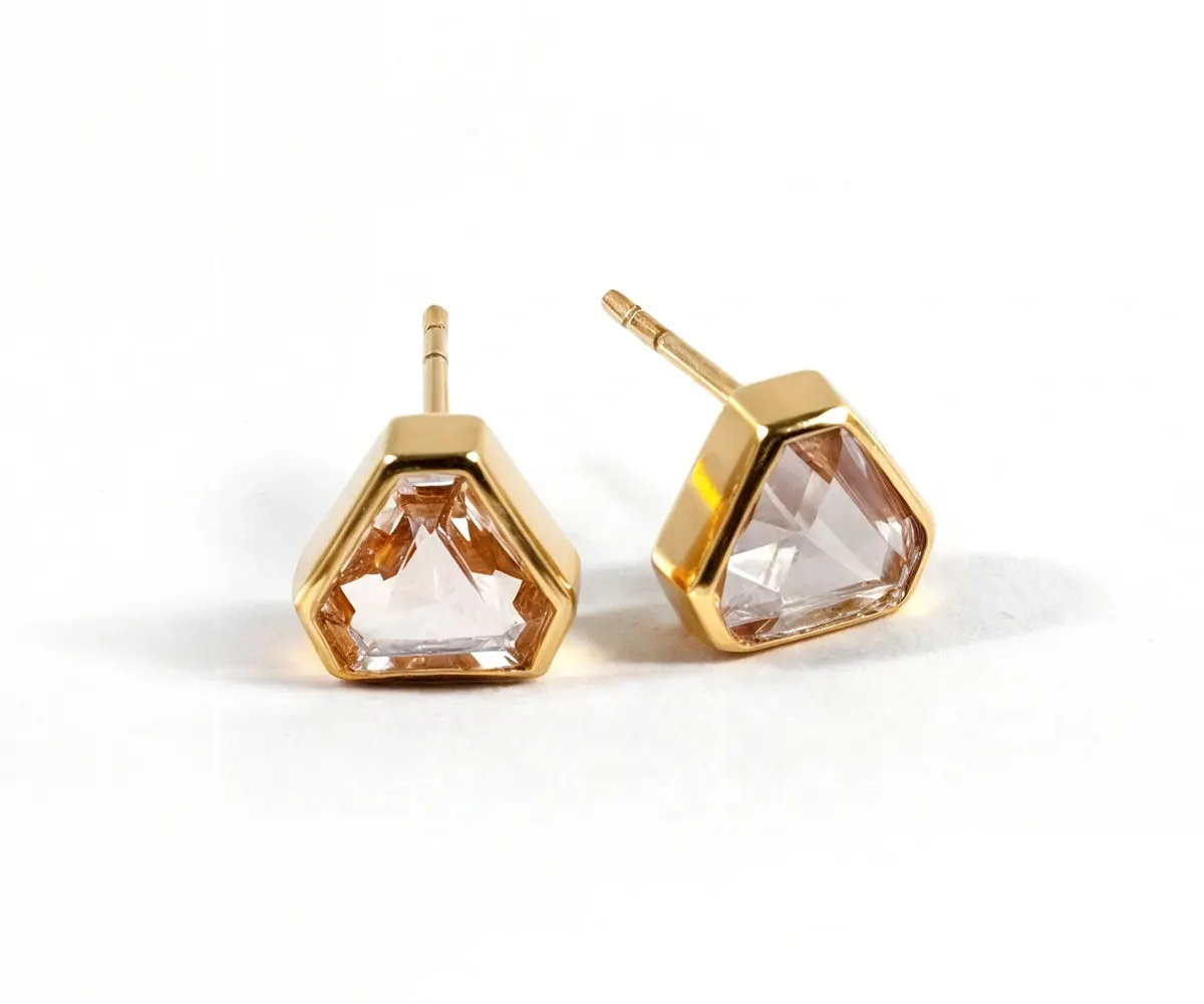 Morganite Earrings - Facet Edge Stud