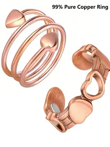 Allergy-Free 99.99% Pure Copper Magnetic Ring, Women's Lymph Detox Health Jewelry, 2-Piece Set with Magnet Thumb Ring, Attractive Bracelet