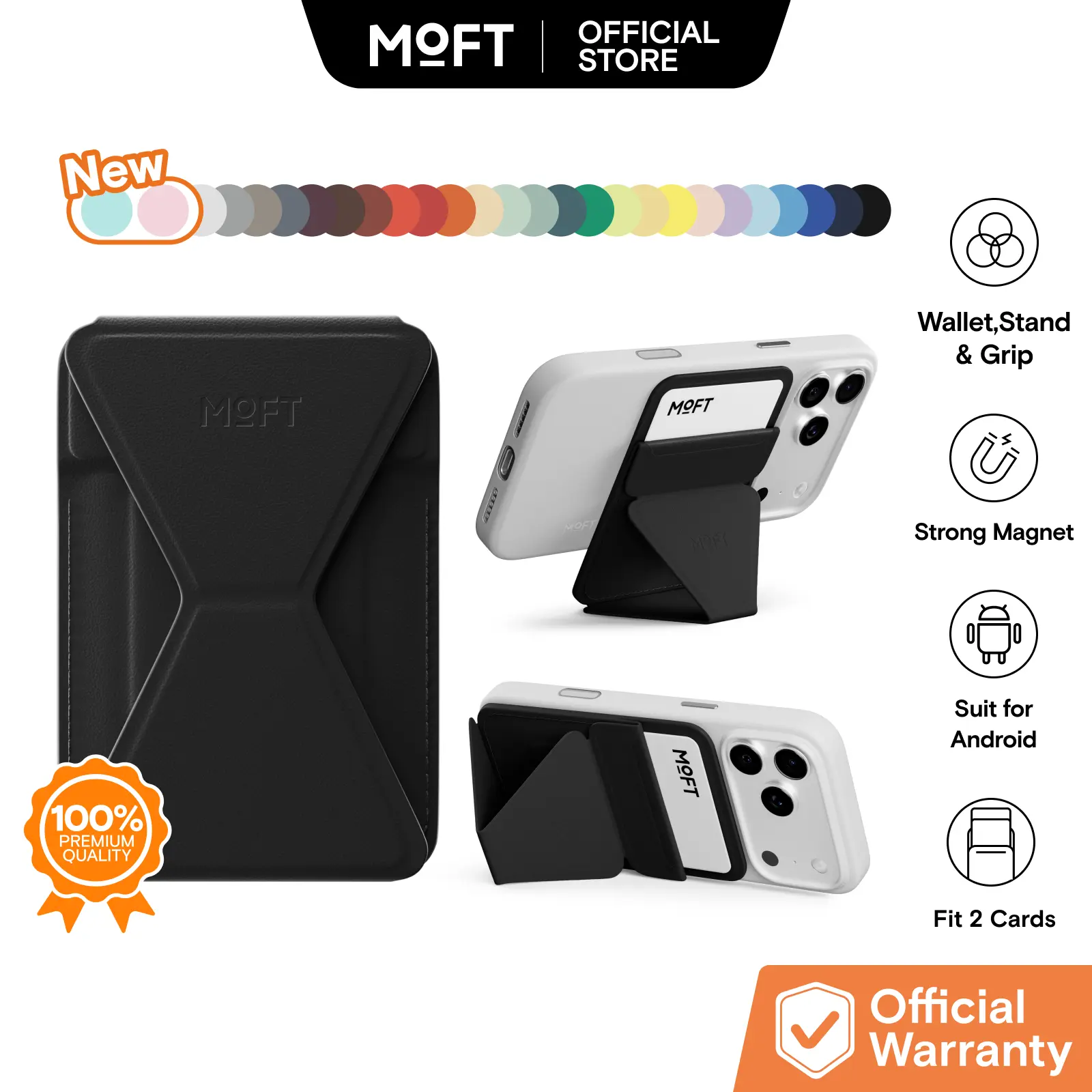 MOFT Snap-on Leather Magnetic Phone Stand & Card Holder - MagSafe Compatible, Foldable, Portable Minimalist On-the-Go Smartphone Accessory, Accessories