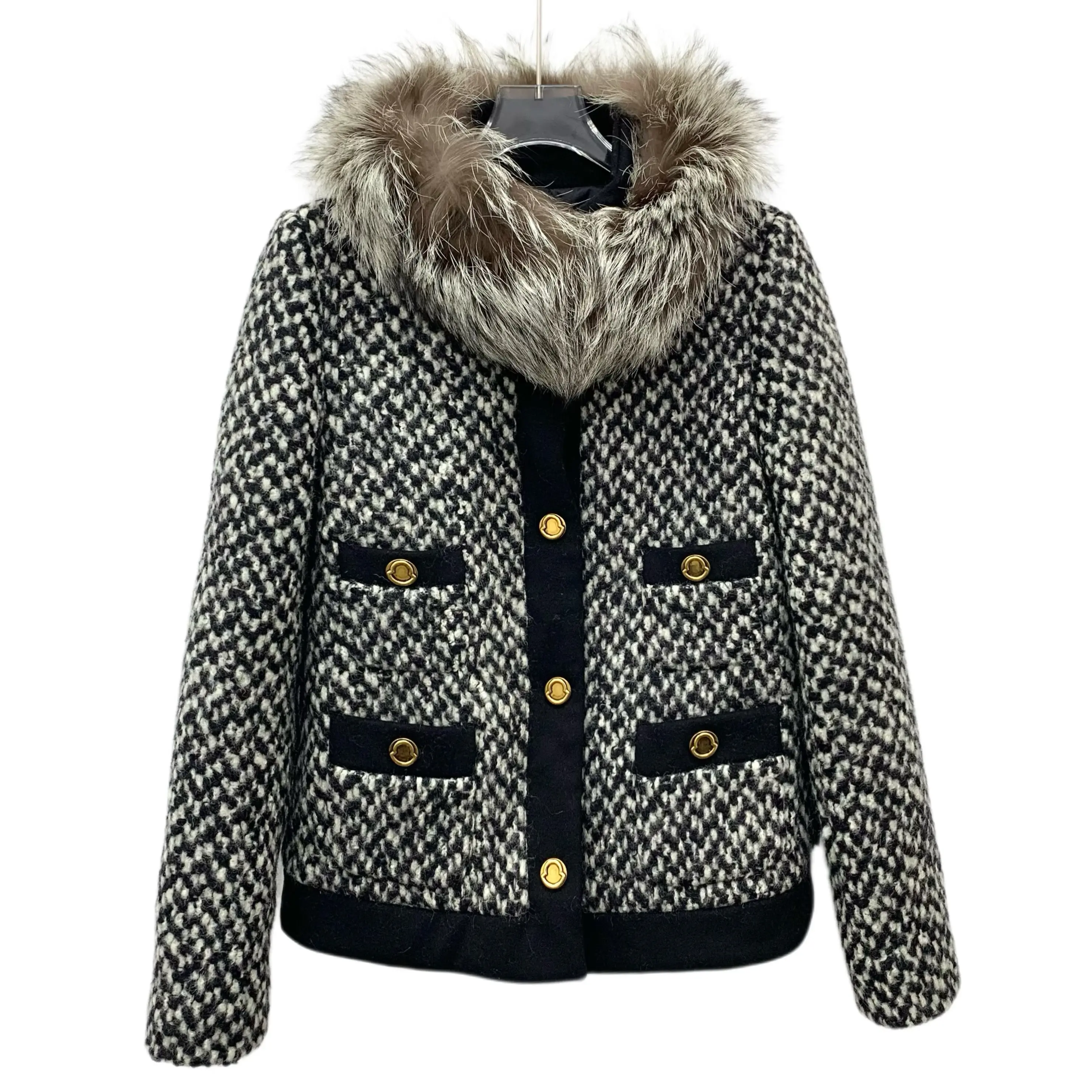 RDLT-Moncler Size XS Color Block Fur Collar Single Breasted Multi-Pocket Down Jacket-H28319