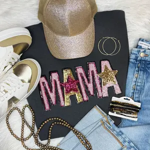MAMA Pink and Gold Sequin Patch