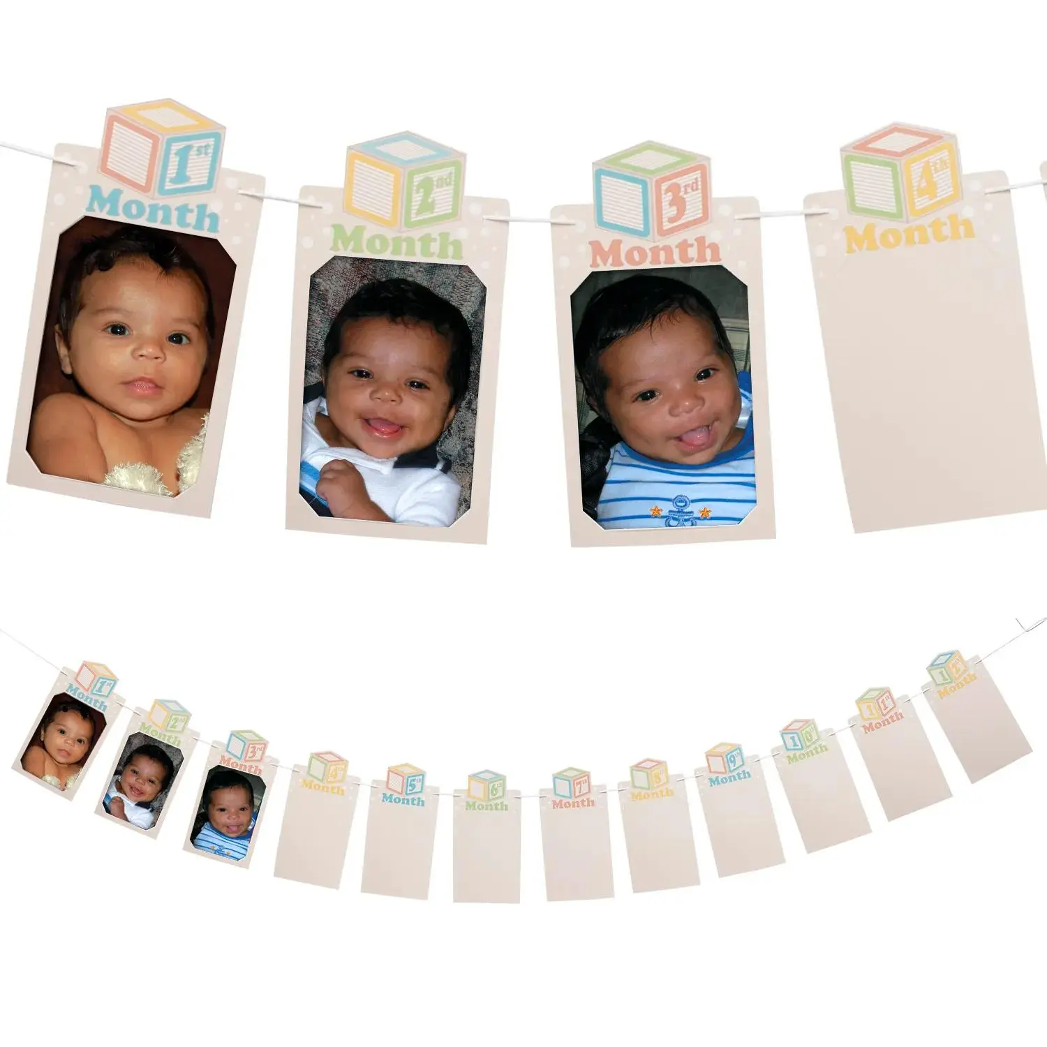Baby 1st Birthday Photo Banner, Home Decor Hanging Party Decor, Cardstock Wall Cutouts, Photo Slots