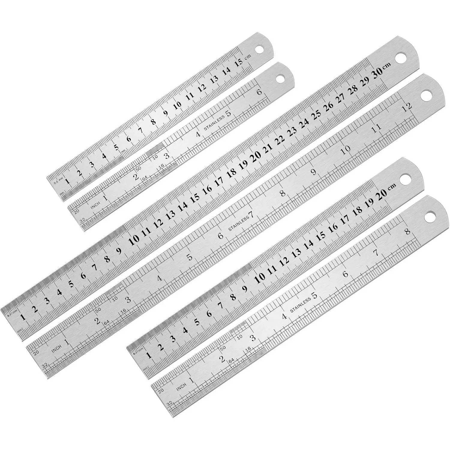 Stainless Steel 3 Count Ruler Set (6 8 12 Inch) with Metric, Metric, Imperial, and Steel Ruler for School, Office, , and Craft