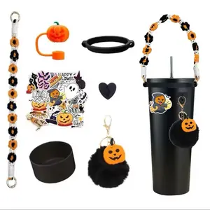 Halloween Tumbler Cup Accessories with Straw Charm Cap, Handle Rope, Charm Keychains, and Rubber Grip Bottom - 30&40 oz - Drink, Drinkware