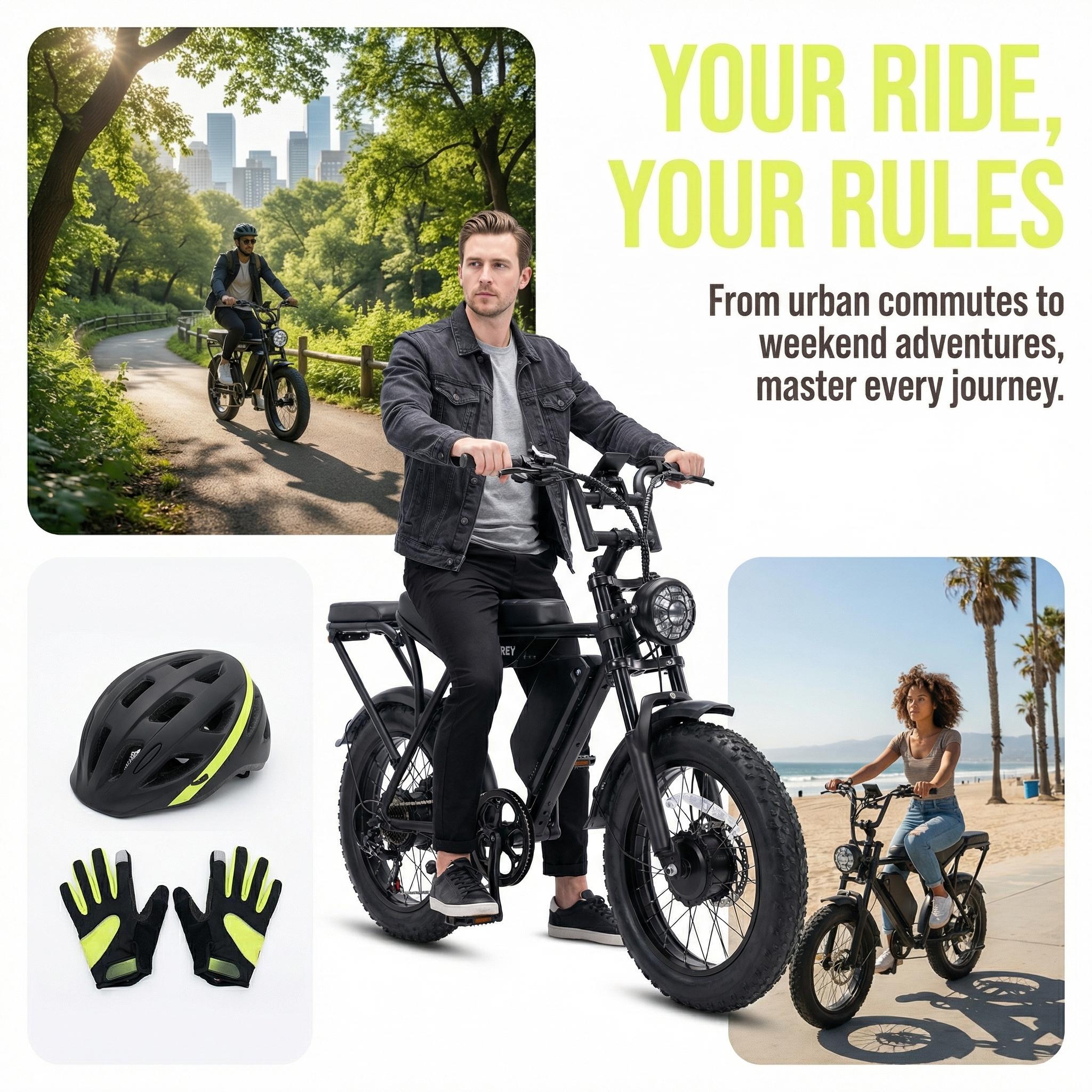 Off-Road Electric Bike | Powerful 1150W Motor, 60V 15Ah Battery, 20"×4 Fat Tires, Shimano 7-Speed, Up to 28MPH & 80 Miles Range