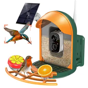 Smart Bird Feeder with Camera, Solar Powered Wireless Birds 2K HD Camera with APP Control, Night Vision, Motion Detection Alerts, IP66 Outdoor Birdfeeder for Backyard Garden Bird Watching, Green
