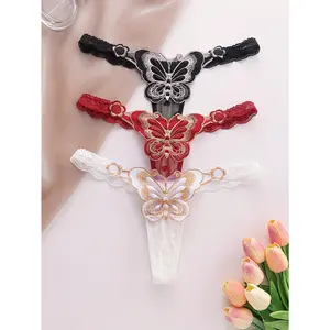 [Sexy Butterfly Lace] 3pcs Ladies' Low Waist Thong Set| Sexy Butterfly Embroidery & Lace Stitching| Comfortable Breathable Black+White+Burgundy Seamless Underwear