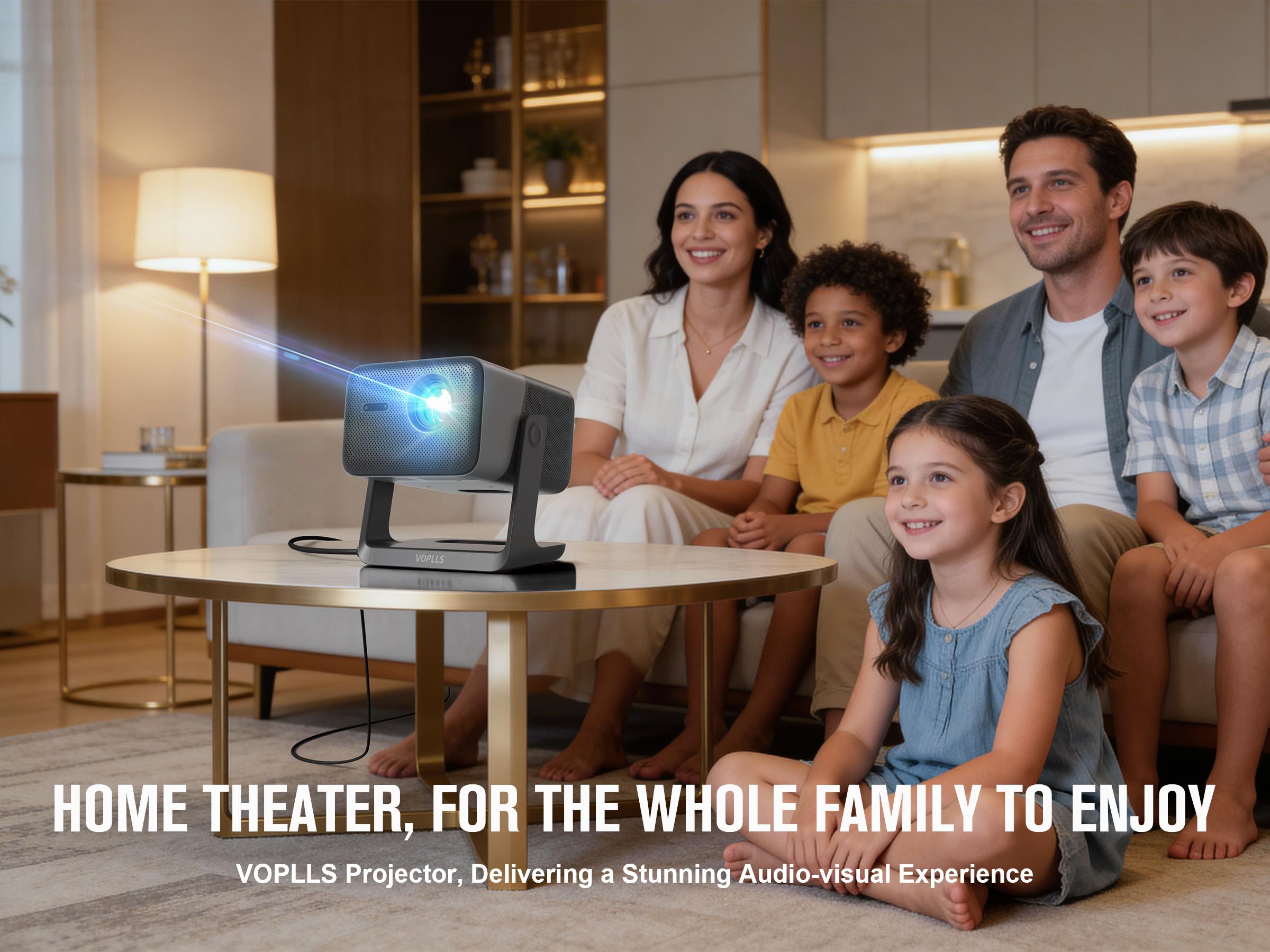 【1400 ANSI Google TV Smart Projector 】Supports 4K with WiFi and Bluetooth, VOPLLS Outdoor Projector with Dolby Audio & Auto Focus, Portable Movie Projector for Bedroom & Home