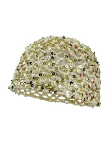 1PC  Women's Grid Sequin Crochet Hat, Handmade Cold Weather Beanie, Hollow Out Head Cover, Stylish and Comfortable Accessory for Women