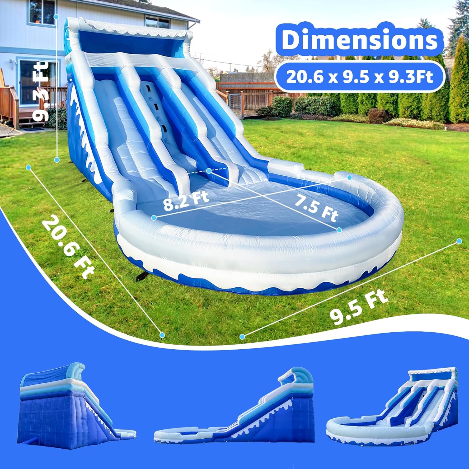 Large Inflatable Water Slide Swimming Pool Play Center Triple Water Slides & Lightweight Premium Water Slide Bounce House 20.6x9.5x9.3Ft,Wet Dry Use for Backyard Party (with Blower) Large Inflatable Water Slide Swimming Pool Play Center Triple Water Slides & Lightweight Premium Water Slide Bounce House 20.6x9.5x9.3Ft,Wet Dry Use for Backyard Party (with Blower)