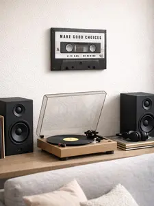 Retro Cassette Tape Wall Art Inspirational Quote Ready To Hang 1.5inch Wooden Frame Decor Poster Funny Toilet Art Print HD Canvas - Decoration