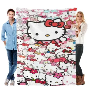Sanrio Vintage Stacked Hello Kitty Blanket,Warm Fleece Throw,All Character Print For Dorm Bed,Gift For Baby Teen Girls Kitty Collectors