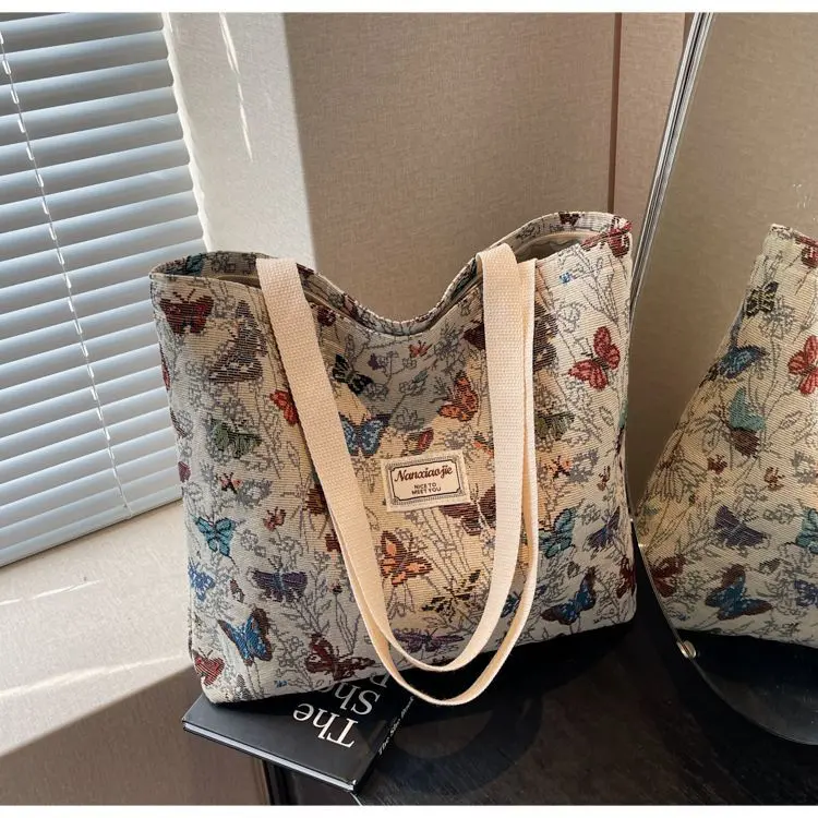 Aesthetic Canvas shoulder bag  for Women Reusable Grocery Bag for Gym, Travel, Work