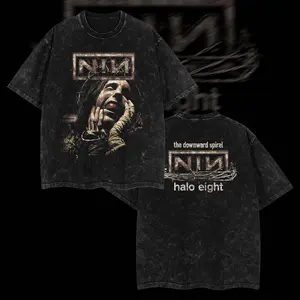 [Baby Gang] Nine Inch Nails Heavy Metal Washed Shirt Unisex Oversize Rock Band Alternative Rock, Industrial Rock Cotton Gift For Rock Music Lovers Vintage 90s Graphic Tees Graphic Streetwear