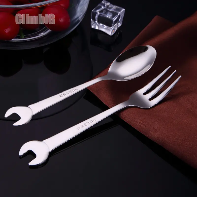 1Pcs/2Pcs Stainless Steel Wrench-Shaped Spoon And Fork Set; Creative Wrench-Design Cutlery; Camping And Picnic Tableware; Outdoor Dining Gear; Coffee Bar Accessories; Fun Gift For Men