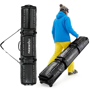 anwoli Ski Snowboard Bag with Wheels | Fully Padded Ski Bags for Air Travel | Fits 175-185cm Skis/Snowboard & US 13 Boots | 900D Waterproof TPU & Removable Shoulder Straps | Expandable & Foldable