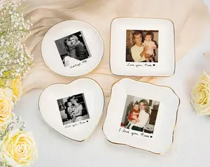 [Ship after Mother's Day] Personalized Mom Photo Jewelry Dish, Ceramic Trinket Tray Gift for Mom, Thank You Grandma, mothers day gift ideas,Birthday Ring Dish Gift, Mom Gift from Daughte. Custom Text Add Note Or Send Message