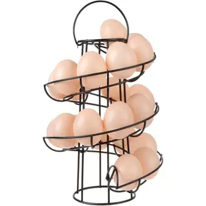 Egg Skelter Deluxe Modern Spiraling Dispenser Rack - Freestanding Wire Chicken Egg Storage Organizer Display Holder Basket for Countertop Kitchen,Black