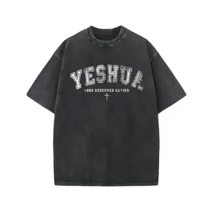 Men's 230g heavy cotton T-shirt - Statue of Liberty and New York pattern print, Jesus Christ street style shirt, soft washed urban version, regular short sleeves, machine washable (S to XXXL size), vintage round neck T-shirt