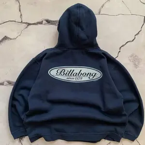 Rare Vintage 1997 Billabong Hoodie Sweatshirt 90s Spell Out Logo Navy Blue