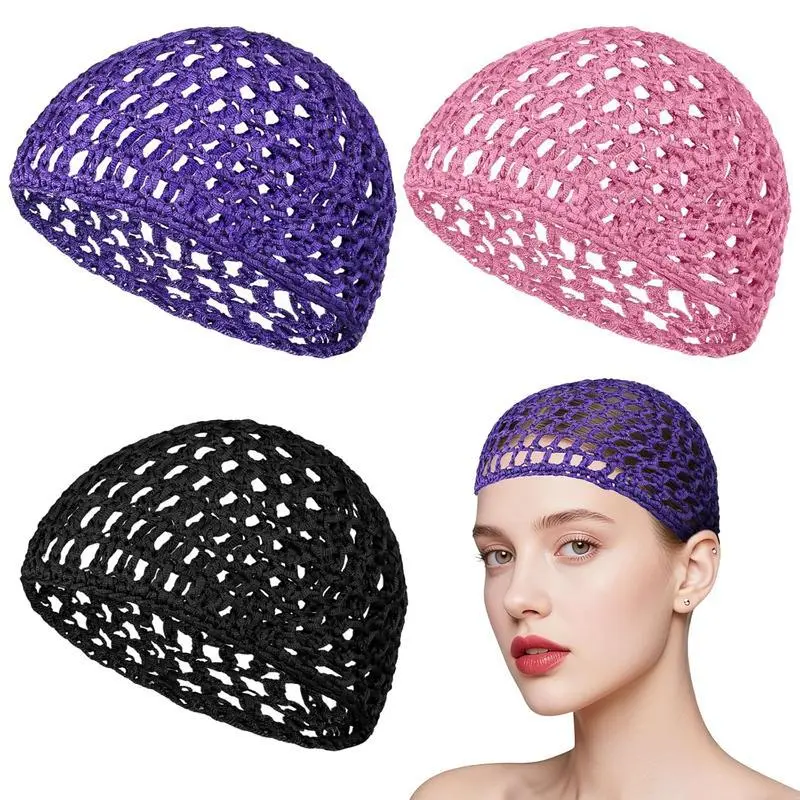 3-Pack Light Crochet Soft Net Hair Wraps, Palm-Designed Shower Caps for Mothers – Comfortable Mesh Hair Protection Caps