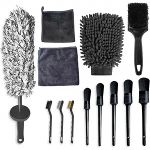 13 PCS Car Wash Tool Cleaning Kit with Storage Bag - Microfiber Mitts, Drying Towel, Waffle Cloths, Alloy Wheel Brush, Valeting Essentials, Set, Car Detailing Accessories