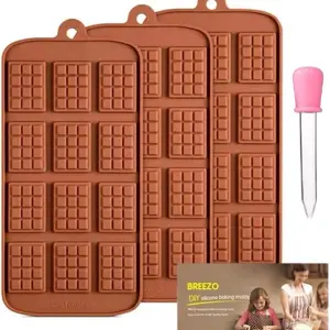 Waffle Chocolate Moulds Silicone Candy Molds, 3PCS12-Cavity Small Break Apart Chocolate Molds Non-Stick Reusable DIY Baking Molds Candy Protein & Energy Bar Moulds