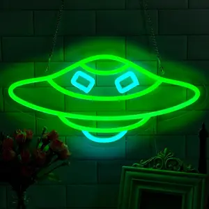 UFO Neon Light Wall Decoration Studio LED Neon Light, Alien UFO Decorative Aesthetic Operation Light USB Powered Suitable for Door Decoration Accessories, Room Decor, Party Decoration