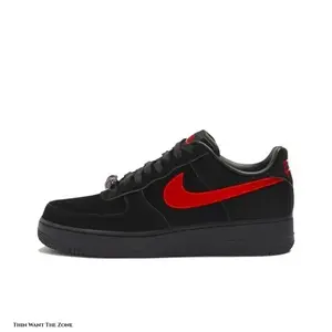 Unisex Low Top Casual Sneakers Black Red Suede Lace-Up Shoes