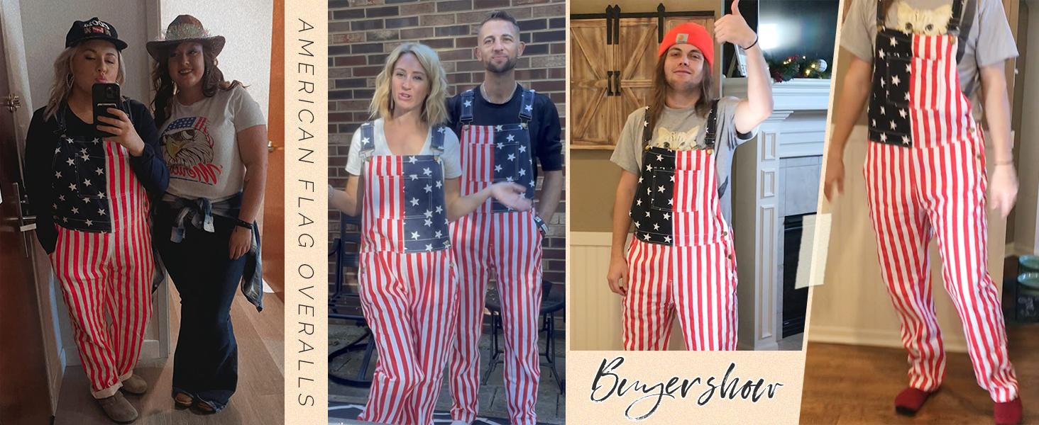 YUANBANG 4th of July American Flag Overalls for Mens Holiday Coveralls USA Romper for Couples Casual Adjustable Straps Fitted Sleeveless Denim Jumpsuit Spring Summer Menswear Fashion Outdoor Pants Patriotic Valentine's Day Gifts SpringStatements