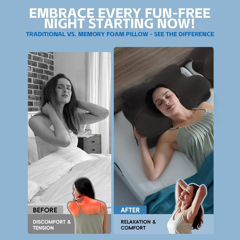 Butterfly Shape Neck Pillow Memory Cotton Foam, Suitable for Side Back Belly Sleepers, Camping Travel RV Dormitory, Perfect Gift, Soft Memory Foam