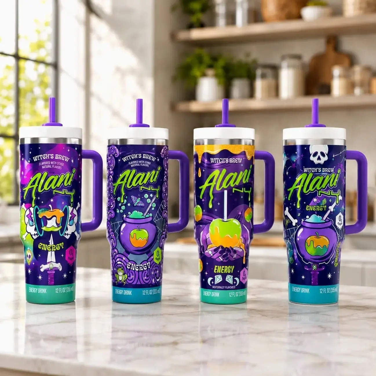 Alani Nu Witches Brew Collections Energy Drink Travel Mug, 40oz Tumbler With Handle, Vacuum Insulated Stainless Steel Cup, Gift For Gift for Energy Drink Fans