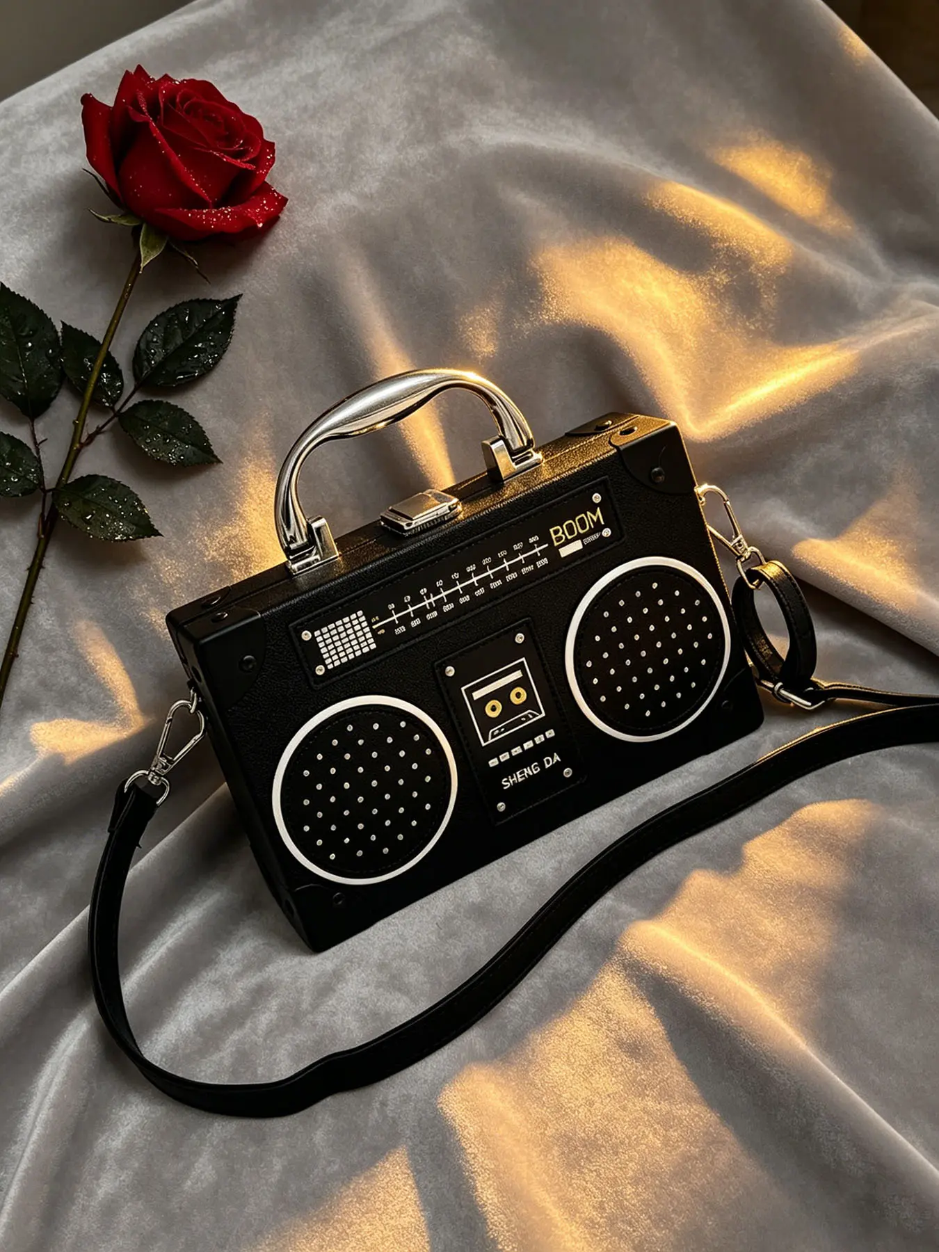 Funky Retro Radio Crossbody Bag, 3D Boombox Shaped Shoulder Purse with Detachable Strap, Casual Shoulder Bag, Chic Crossbody Bag, Structured Box Clutch, Unique Fashion Accessory for Everyday & Parties, Fashionable Crossbody Bag