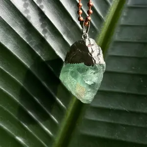 Raw Fluorite & Quartz Necklace Daily Wear Jewelry
