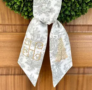 Silver and Gold Christmas Wreath Sash: Custom Monogram Winter Tree Swag