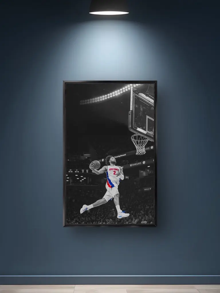 Cade Cunningham Basketball Jersey Artistic Satin Photo Poster Print - 8in x 10in Vertical/Multi-Size Semi Gloss Rolled Paper Poster, Black-and-White Sports Court Action Wall Decor, Game Den Fan Gift, High Pigment Density