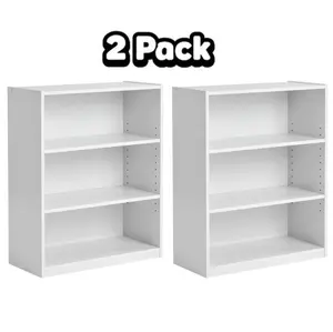 Mainstays 3 Tier Bookcase with Adjustable Shelves set of 2 cabinets | Freestanding Storage Cabinet for Books, Decor, Office Supplies and Home Organization in Bedroom, Living Room or Workspace