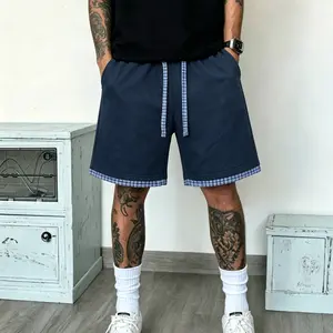 Stylish summer men’s plaid shorts with contrast piping; trendy loose Bermuda shorts with a long tie at the hem; soft, breathable, casual shorts with pockets on both sides. Retro Y2K streetwear—an essential piece for sports/fitness and everyday beach outfi