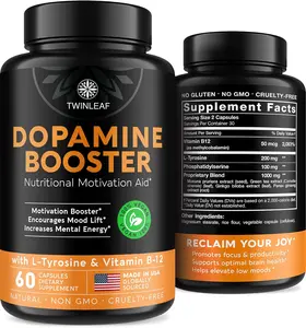 TWINLEAF Dopamine Brain Support Supplement 1000 Mg Blend with Vitamin B12 L-Tyrosine for Mental Well-Being 60 Capsules Made in USA Healthcare Fitness Dietary Edible Natural Optimum Bathroom