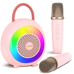 AFUOO Bluetooth Karaoke Machine Set for 3+ Kids & Adults, Mini Portable Karaoke Speaker with 2 Wireless Microphone, Dynamic RGB Lights, Perfect for Family Parties, Singing, Karaoke, Outdoor Fun & Gift, Pink
