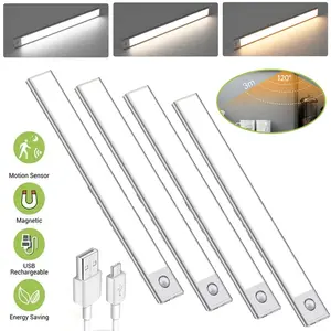 Magnetic Light Bar Battery Powered Indoor Sensor Light,Suction wall lamp strip,LED Motion Sensor Under Cabinet Closet Light USB Rechargeable Kitchen Lamp Strip Easy Installation Adjustable Brightness