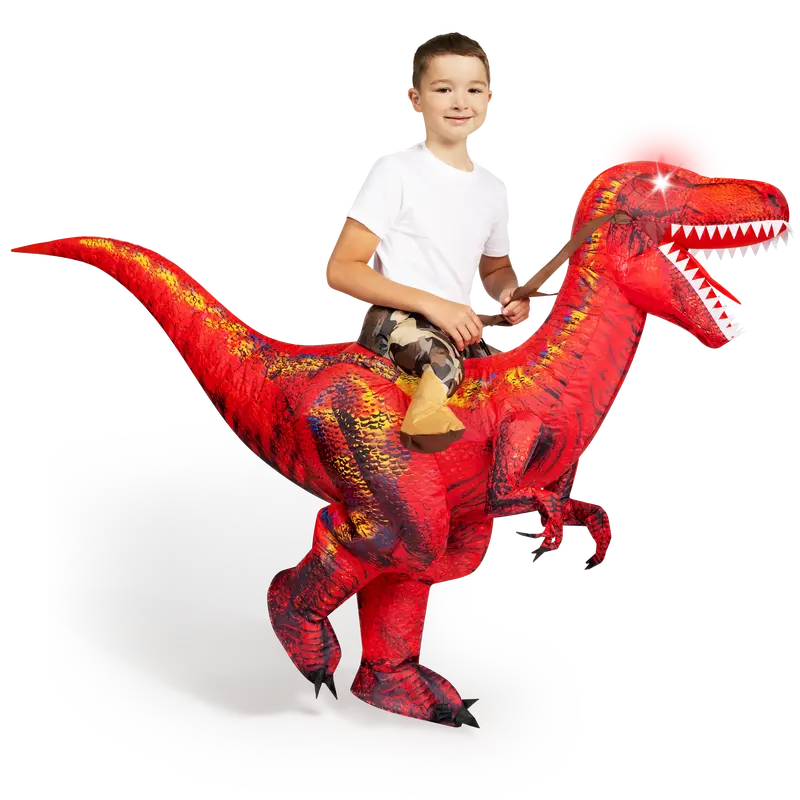 Spooktacular Creations Halloween Inflatable Dinosaur Costume Kids, T-Rex Air Blow Up Costumes, Digital Printing Ride-On Dinosaur for Halloween Parties, (Brown M)