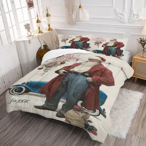 Nordic Simple Christmas Quilt Set, Includes 1 Blanket and 1/2 Pillowcases, Cartoon Santa Print, Bedroom Decoration Essential