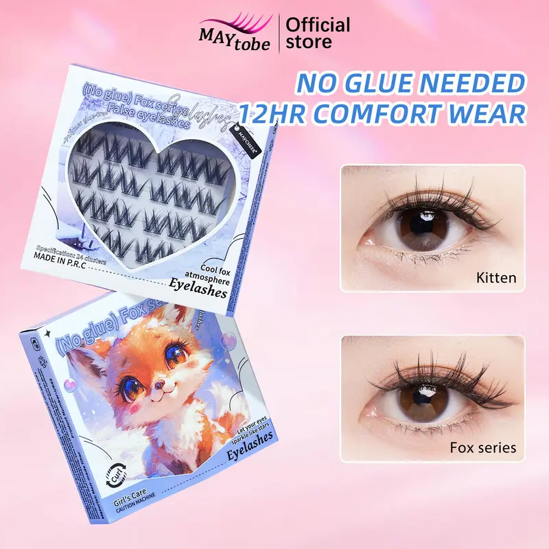 MAYtobe Cosmetic Individual Wispy Lash Cluster Kit - No-Glue Self-Adhesive Manga Dramatic Eyelash Extensions, C Curl, 20-24 Pcs, Daily Use Accessories Bundle False Eyelashes