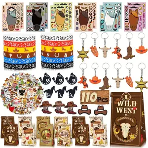 110Pcs Cowboy Party Favors Western Cowboy Party Supplies Include Key Chains Goodie Bags Cowboy Stickers Brooch Etc Cowboy Birthday Goodie Bags Perfect For Boy