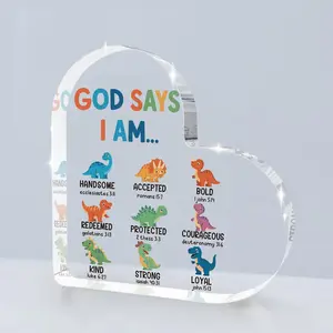 Gift Dinosaur Room Decor, God Says I am Nursery Desktop Art With Acrylic heart plaque decor, Dinosaur Room Decor for Boys, Toddler Little Boy kids Room Bedroom Nursery Decorative