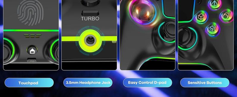HUPEND Wireless Controller For PS-5/PC/MAC/iOS/Android/Steam Deck, Gamepad with 7 Variable Color RGB Light/Hall Effect Joystick/Dual Vibration/Turbo