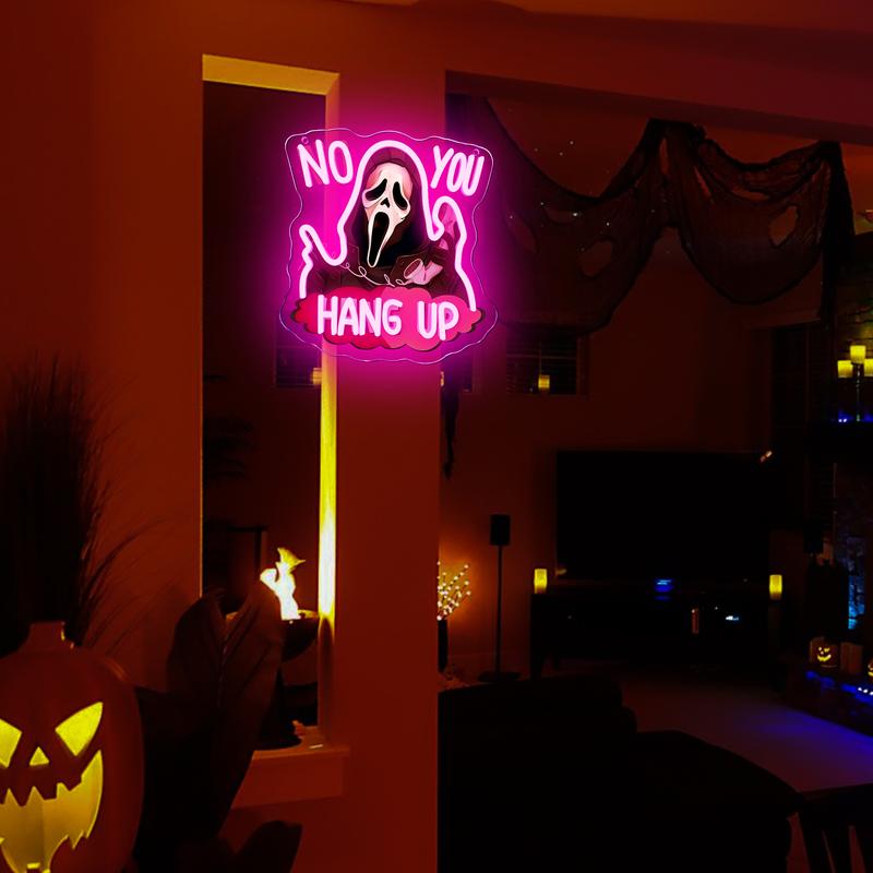 Ghostface No You Hang Up Spooky Halloween Neon Sign LED Wall Decor for Bars Man Caves Horror Party Game Rooms Window Lights
